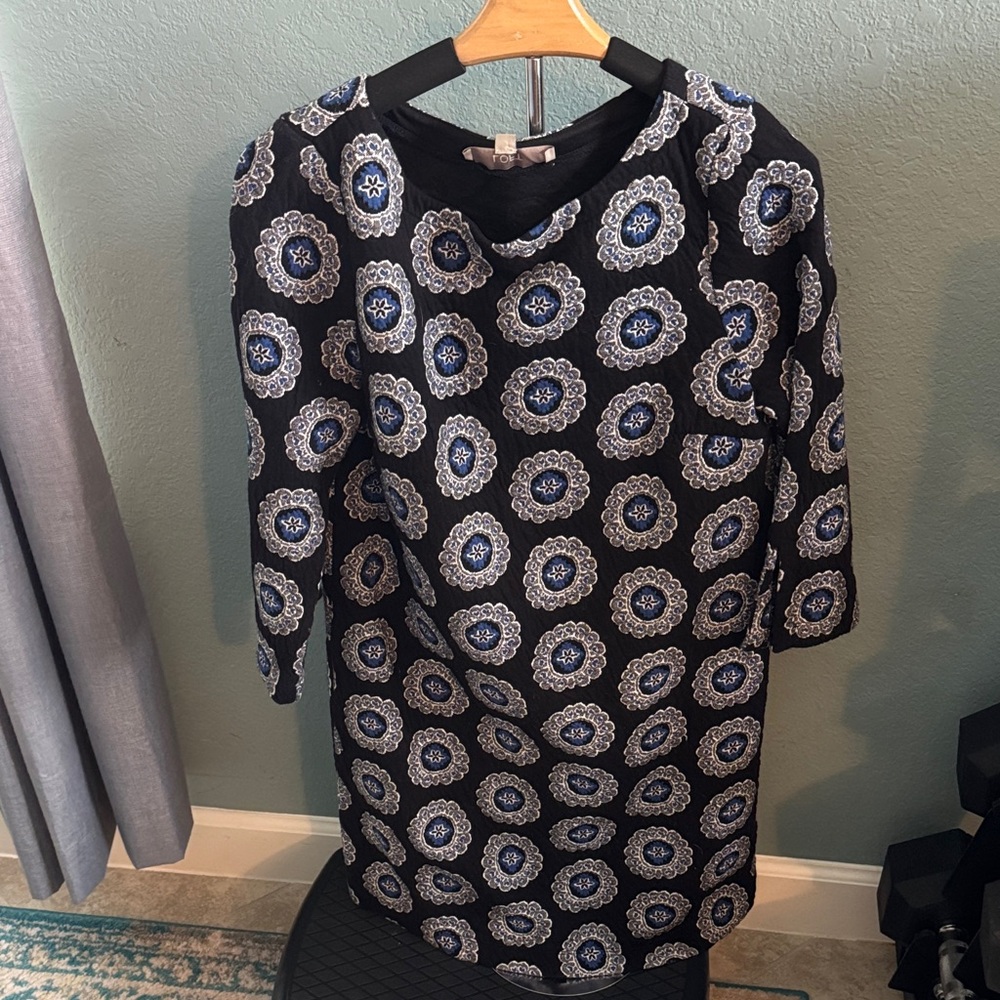 LOFT Black and Blue Floral Long Sleeve Dress